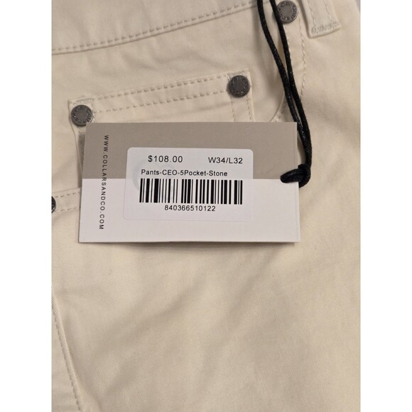 NWT Collars & Co CEO Chino Five Pocket Pants Cotton Stretch Pants Stone 34x32 - Picture 7 of 14